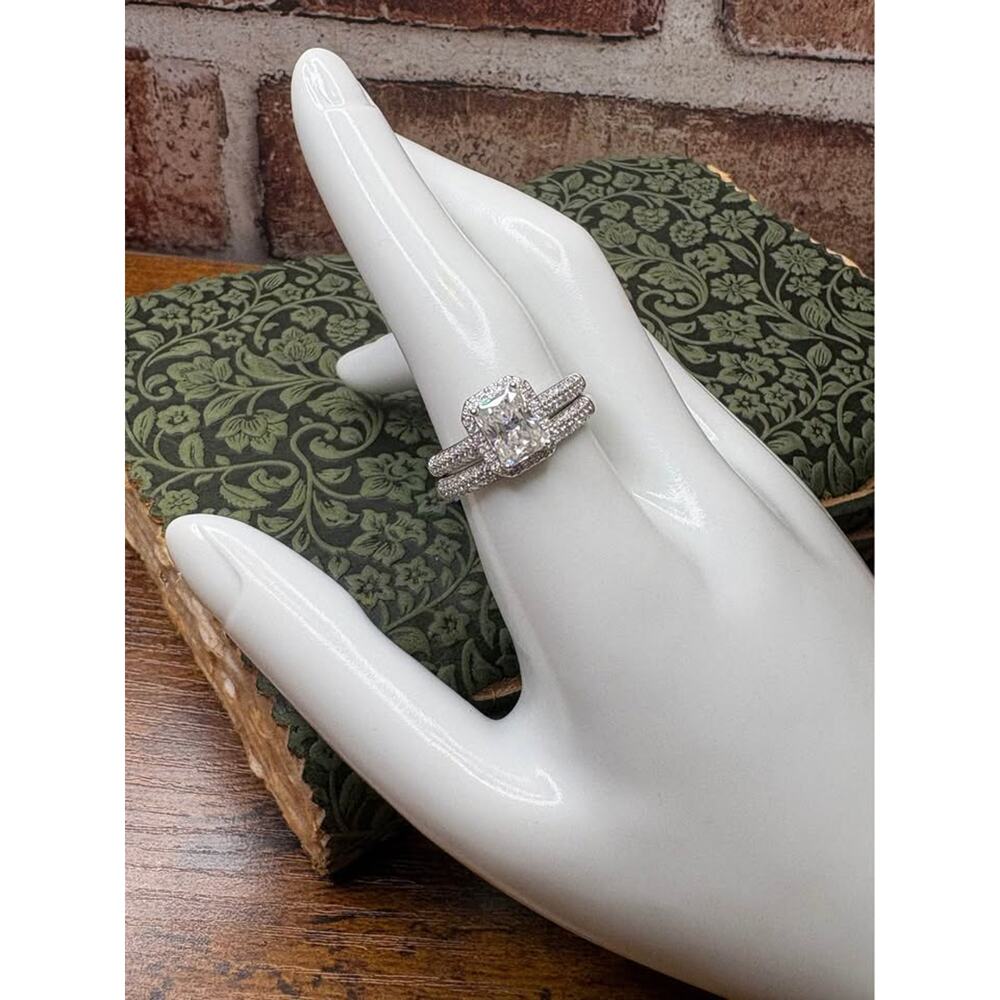 Size 9 - 2.60 CTW Radiant Cut Halo Moissanite Wedding Set 925 Sterling Silver
